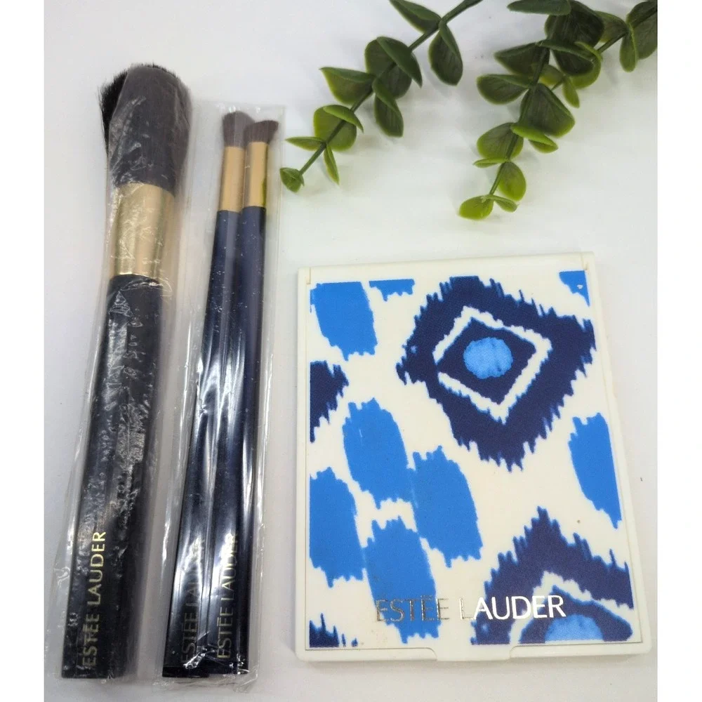 NEW BLUE LOT 4!💋Estee Lauder MakeUp Brush Set Blush EyeShadow Purse Mirror